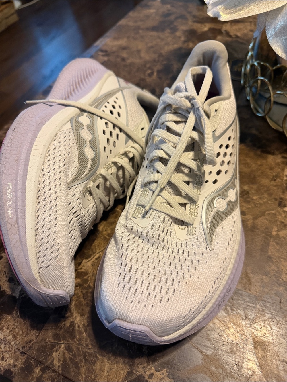 Saucony Women's Running Shoes - Light Gray with Lavender Accents
